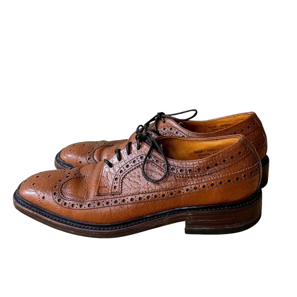 Stuart McGuire Mens Tan Pebbled Leather Longwing Brogue‎ Derby Shoes sz 9.5